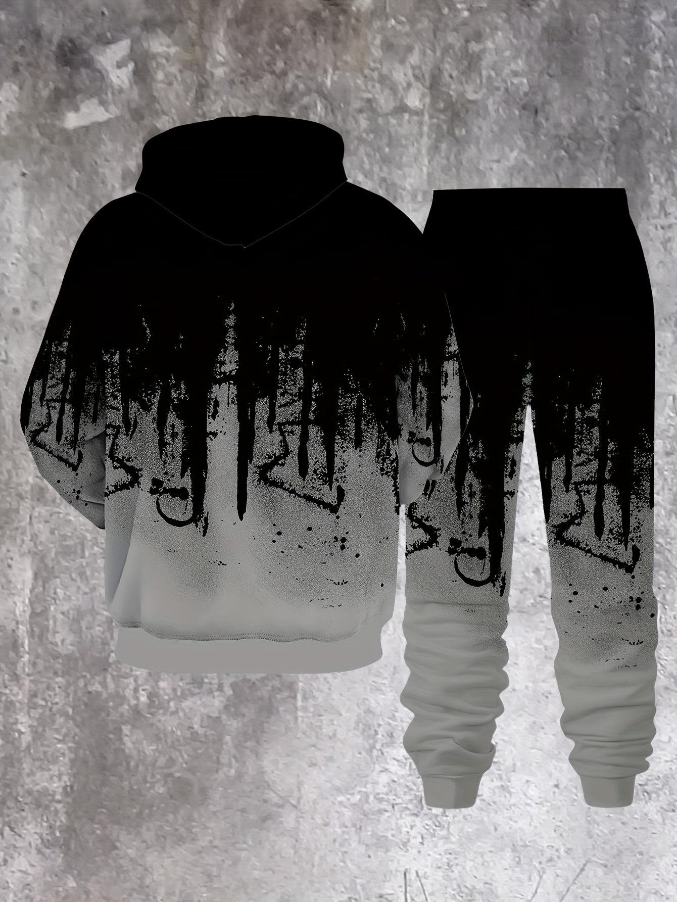 Men's Casual Hoodie & Sweatpants Set - Black & Red Contrast, Letter Print Design, Comfort Fit for Spring/Fall