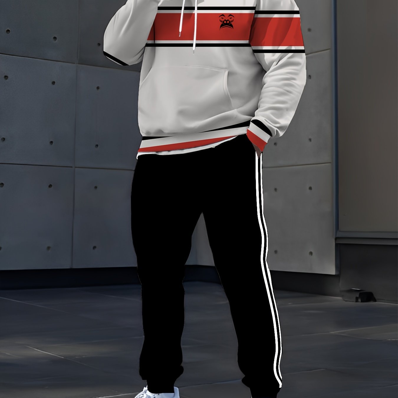 Men's Casual Digital Print Hoodie & Sweatpants Set - Polyester, Machine Washable, Perfect for Spring/Fall Outings