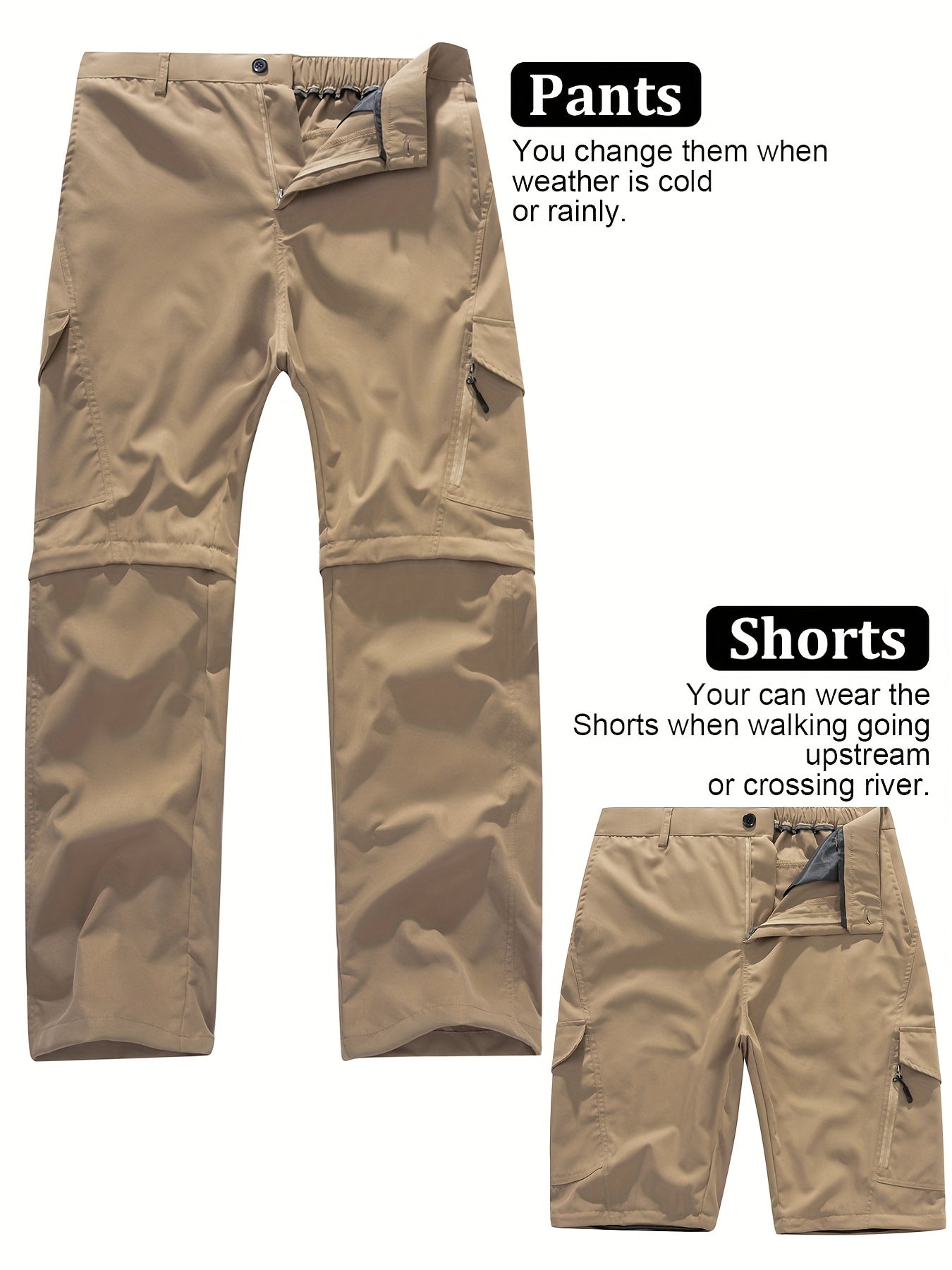 Men's Convertible Hiking Pants - Durable, Zip-Off Cargo Trousers for Fishing & Running, Casual Outdoor Wear with Pockets