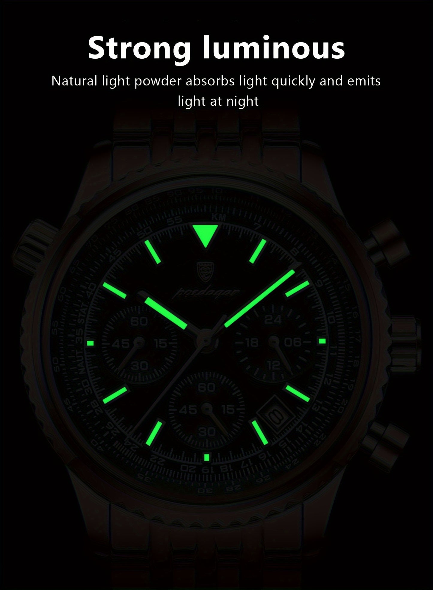 Berda Tomato Business Dominant High-end Luxury Stainless Steel Watch Waterproof Luminous Calendar Quartz Men's Watch, POEDAGAR