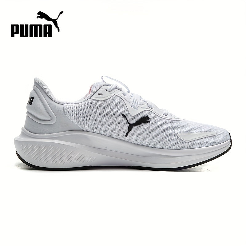 PUMA Unisex Sneakers - Low-Top Gym Sneakers in White/Black/Neon Green Accent - Breathable Fabric Upper & Cushioned Rubber Sole - Lightweight Running Shoes for Men & Women - Ideal for Training, Everyday & Formal Wear, Sporty D
