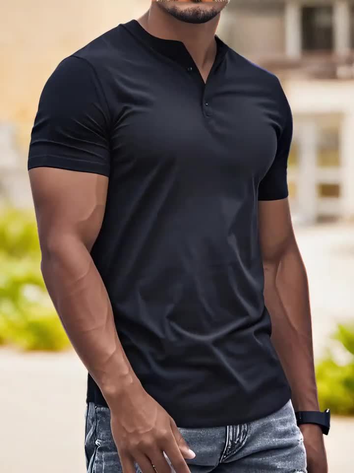 Men'S Lightweight & Breathable Quick-Dry T-Shirt - V-Neck, Short Sleeve, Solid Black, Soft Polyester Fabric for Gym, Running, Daily Wear & Outdoor Activities, Workout Clothes