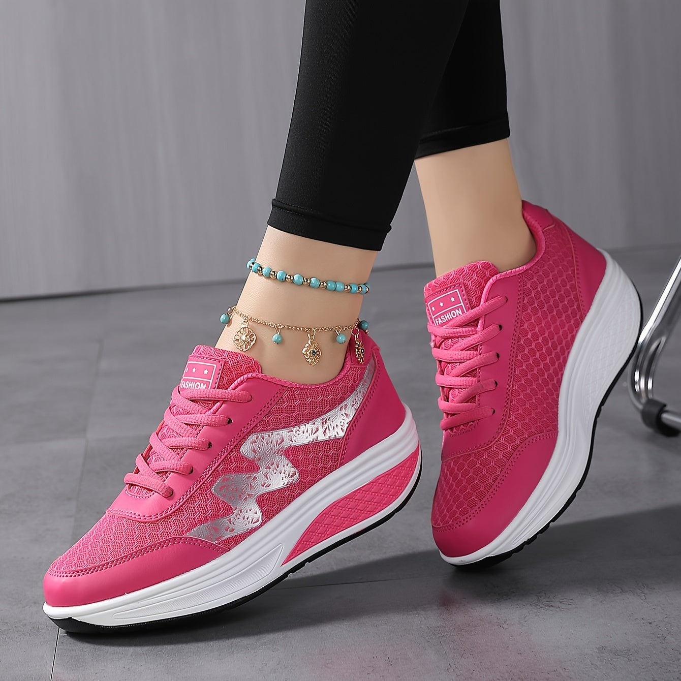 Women's Light Blue Breathable Mesh Sneakers - Air-Cushioned, Thick-Soled Sneakers with Sport Control & Lace-Up Design for All Seasons