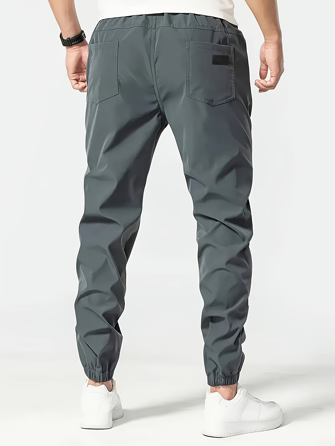 Men's Beige Cargo Pants with Multiple Pockets - Machine Washable, Comfortable Loose Fit, Ideal for Outdoor Activities, Durable Polyester Fabric