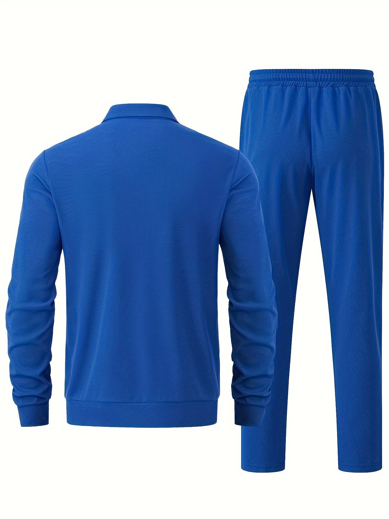 Men's Solid Waffle 2pcs Athletic Outfits, Zip-up Jacket & Pants co ord set for Outdoor Sports