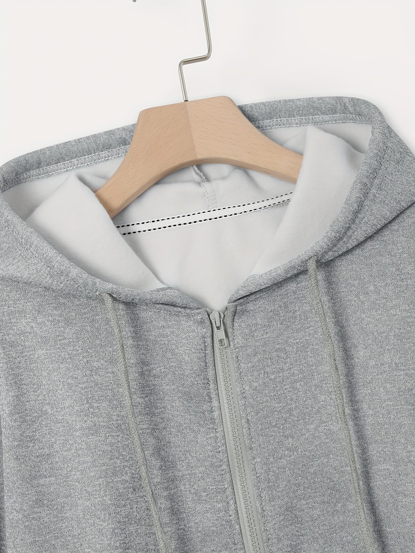Zip Up Cropped Drawstring Hoodie, Casual Long Sleeve Sweatshirt For Spring & Fall, Women's Clothing