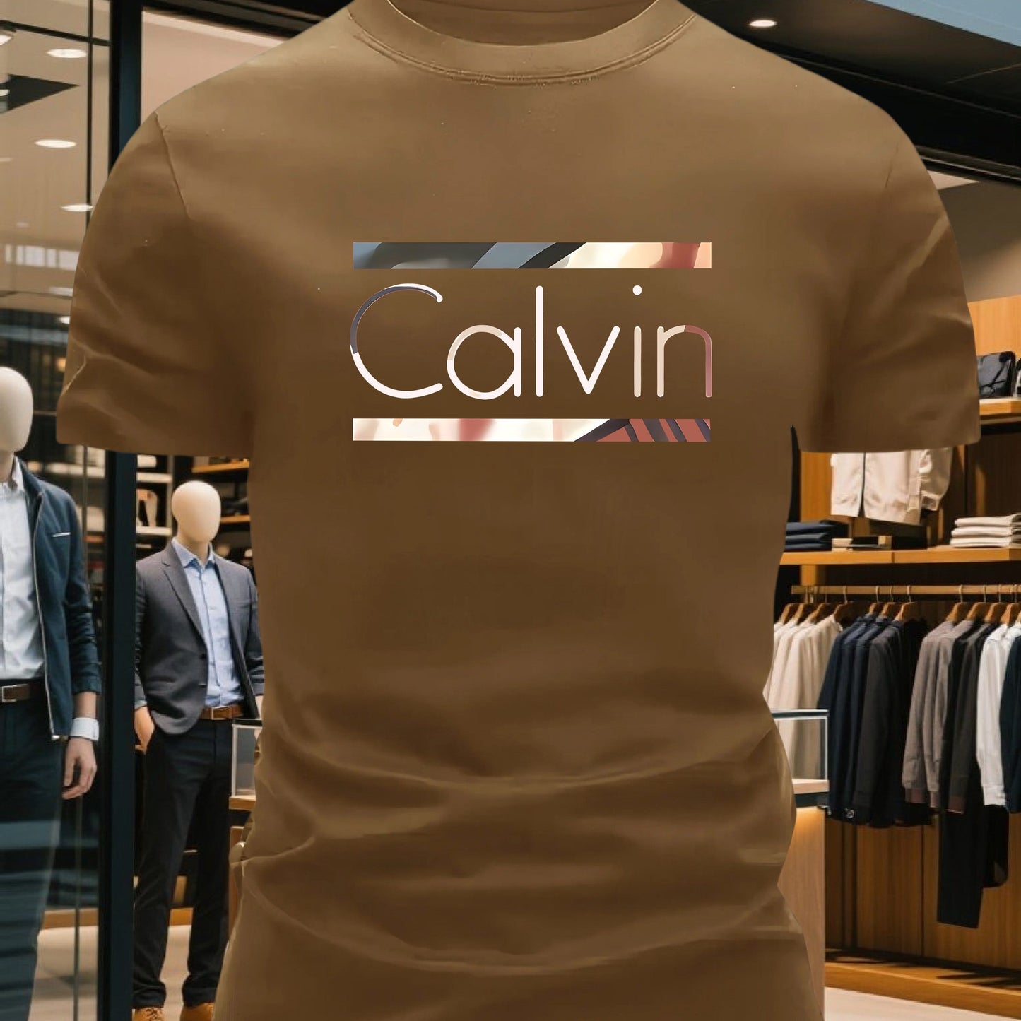 Men'S Bright Pink CALVI Graphic T-Shirt - Soft Breathable 100% Cotton Crewneck Tee, Everyday Casual Shirt for Office, Outings & Gym - Minimalist Modern Top, Comfortable Clothing, Stylish Letter Print, Durable Fabric, Short Sl