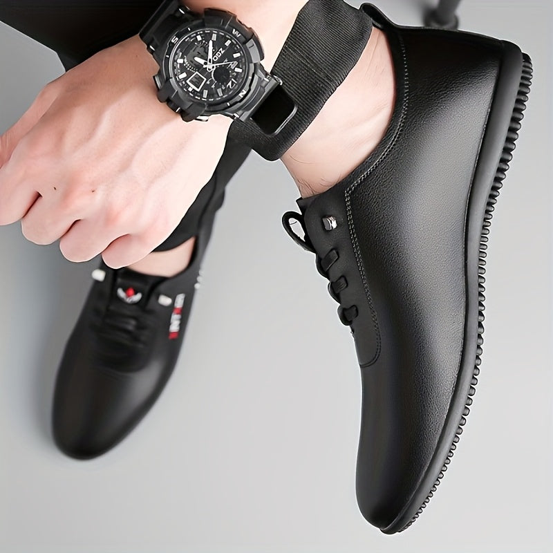1 Pair of Men's Stylish Black & White Sneakers - Lace-Up Design, Round Toe, Rubber Sole, PU Upper, Perfect for Casual & Business Wear, Everyday Sneakers | Sporty Casual Shoes | Durable Footwear Construction
