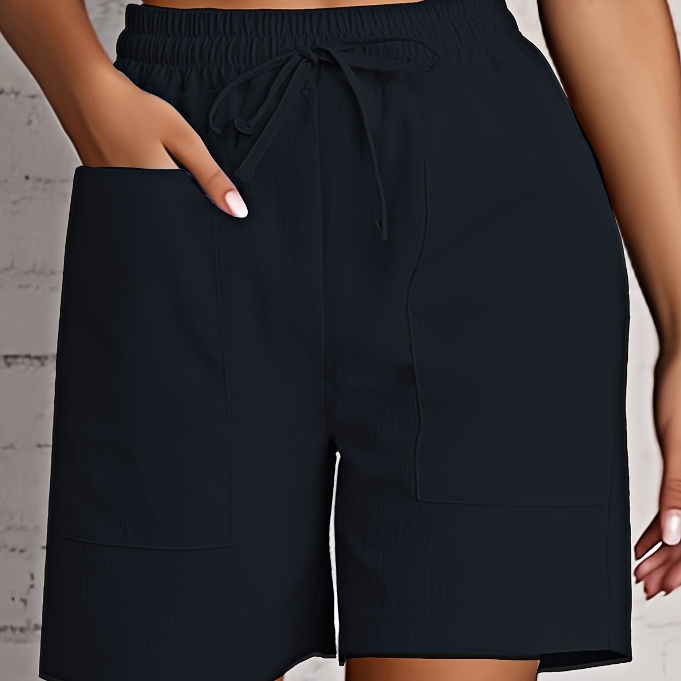 Women's Beige Cargo Shorts - Casual & Stylish, Solid Color with Drawstring Waist and Pockets, Polyester Blend, Machine Washable, All-Season Comfort