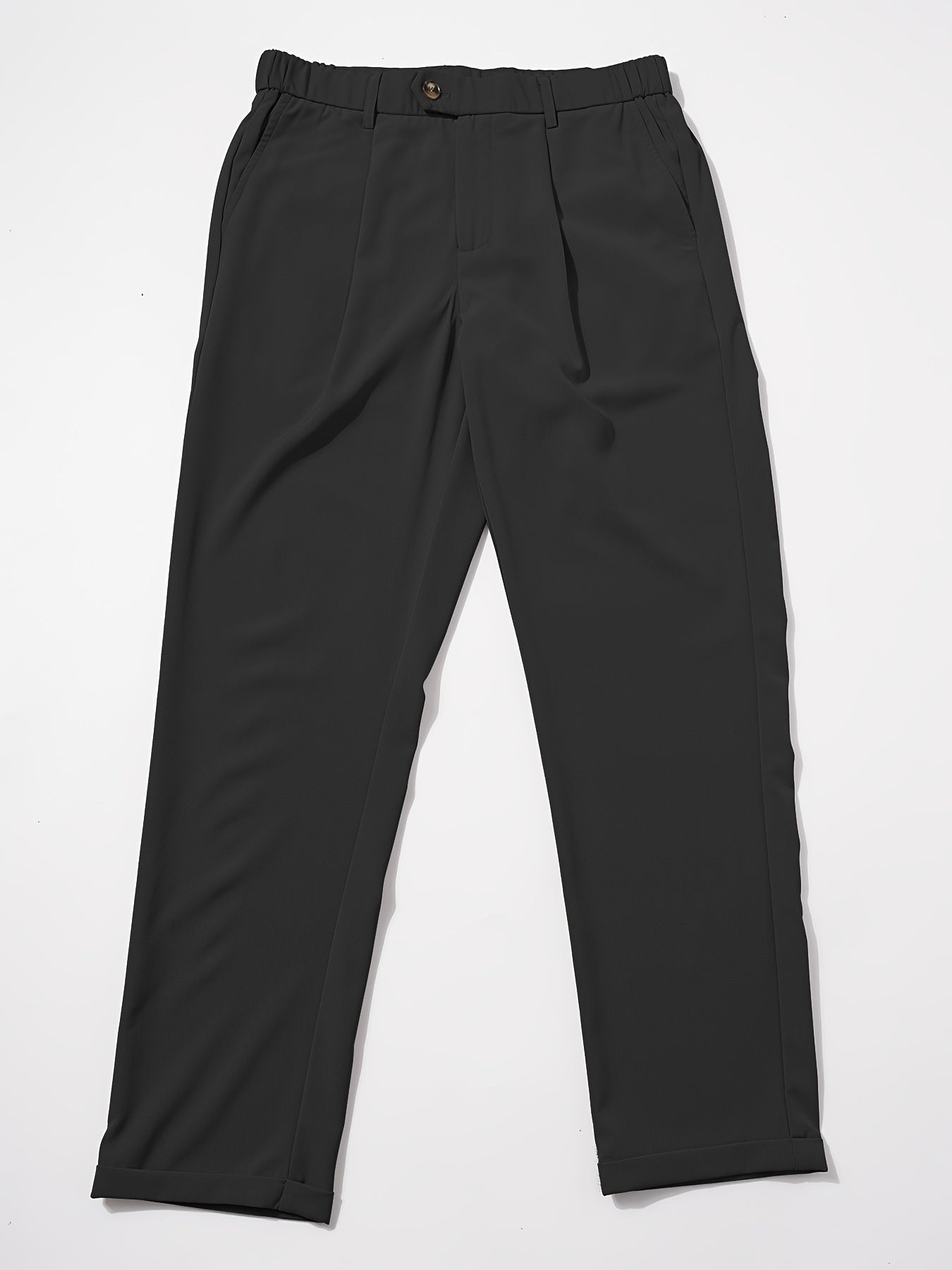 Men's Sleek Solid Color Dress Pants - Polyester, Mid-Rise with Pockets, Ideal for Office & Casual Wear in Spring/Summer, Non-Stretch Fabric