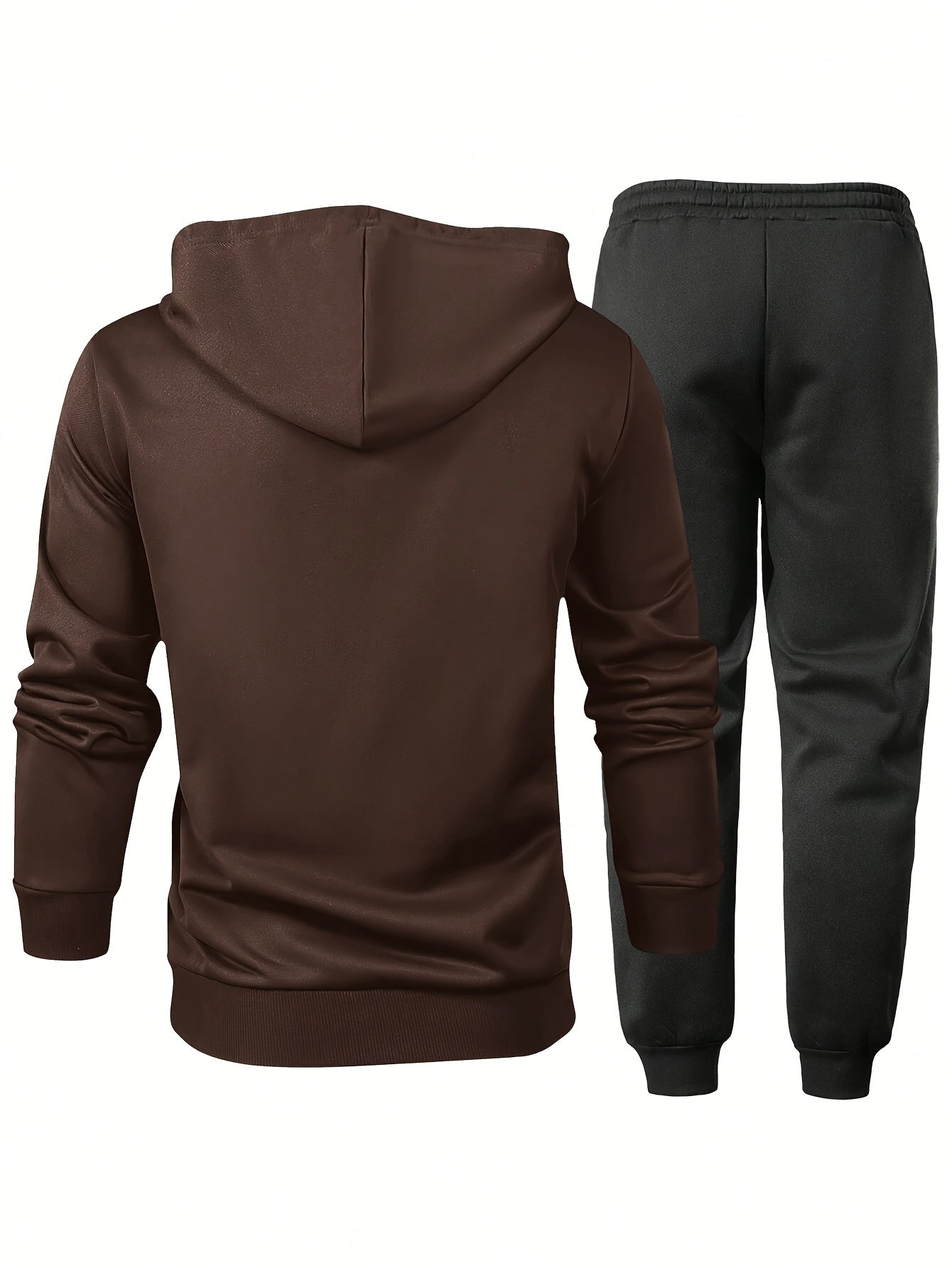 Men's Two-Piece Sportswear Suit: Zipper Hoodie + Sweatpants Set, Spring/Autumn Solid Color Regular Long Sleeve Zipper Hoodie with Drawstring, Threaded Trousers, Casual Sportswear Two-Piece Set
