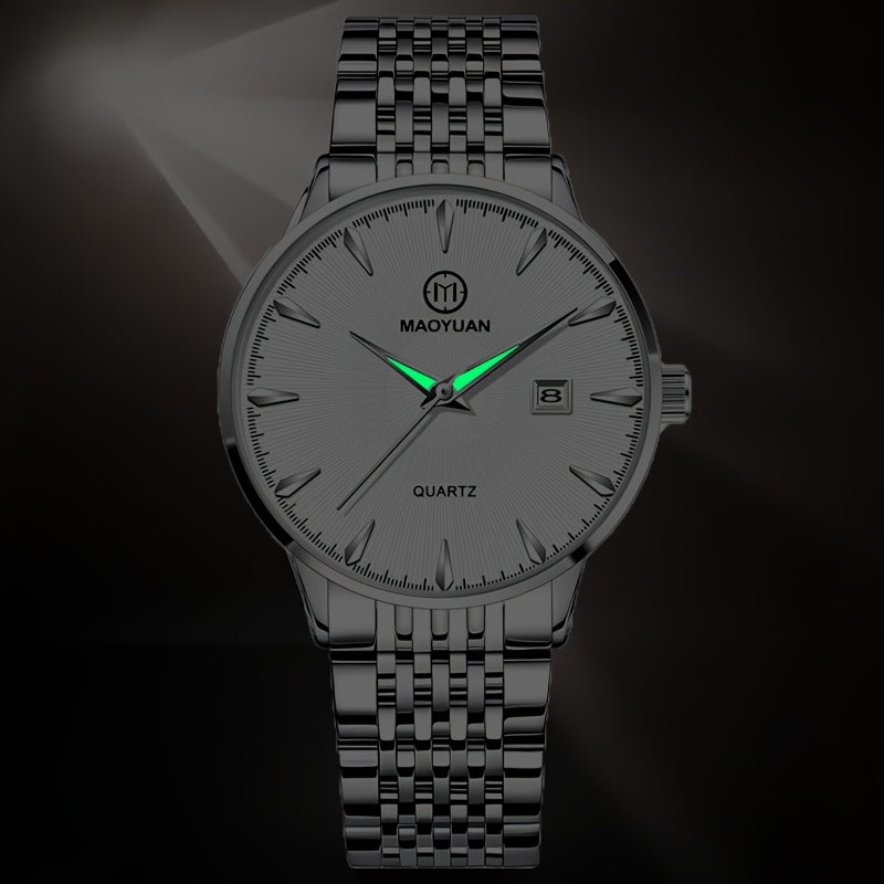 MAOYUAN Men'S Luxury Stainless Steel Quartz Watch with Date Display and Luminescent Hands - Elegant Green Dial, Metal Bracelet, Perfect for Business and Casual Attire, Ideal Gift for Men, Casual Watch | Elegant Watch | Quartz