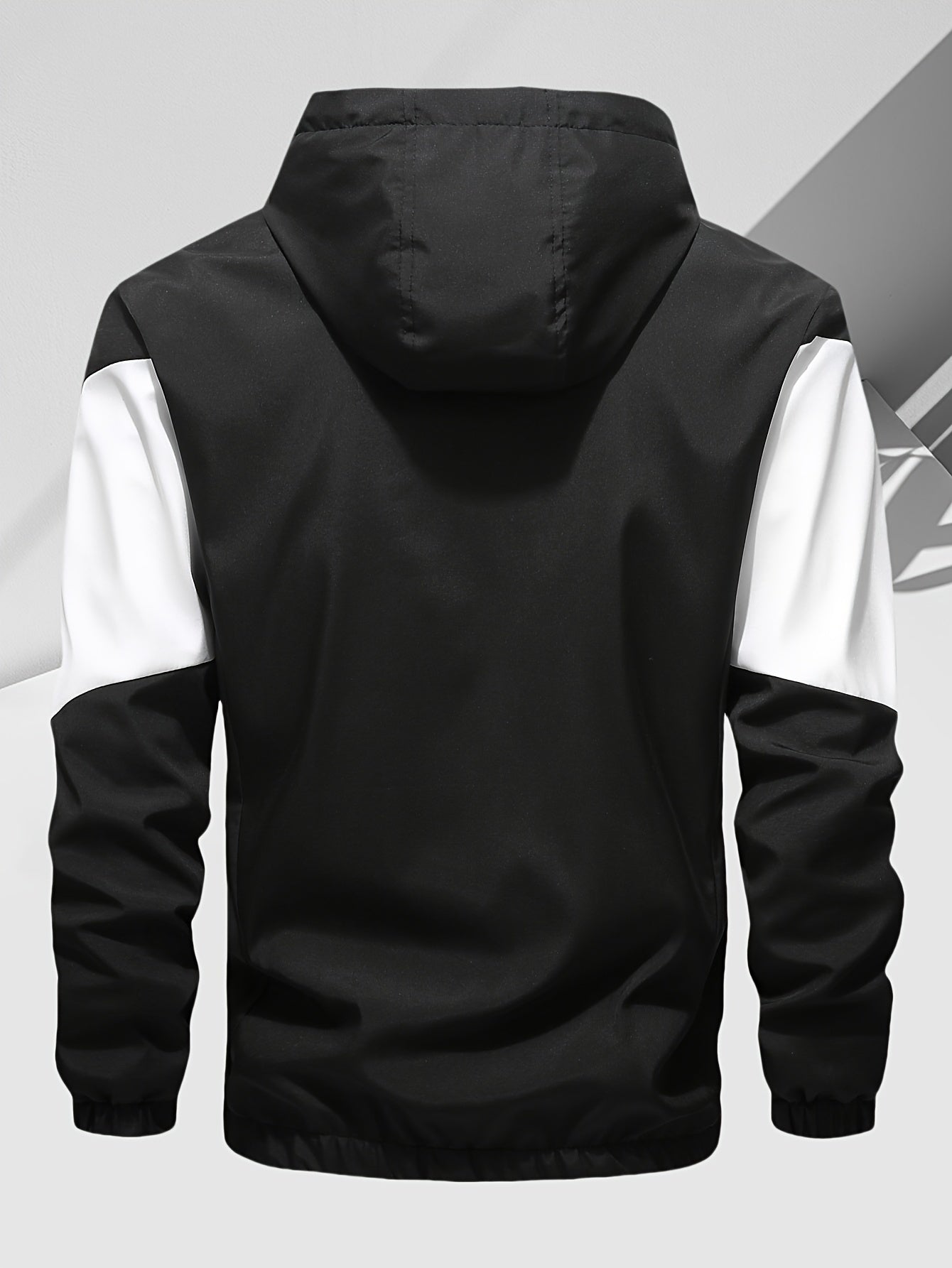 Men's Casual 2-Piece Outfit, Stylish Color Block Zip Up Hooded Jacket, Breathable Solid Color Drawstring Pants