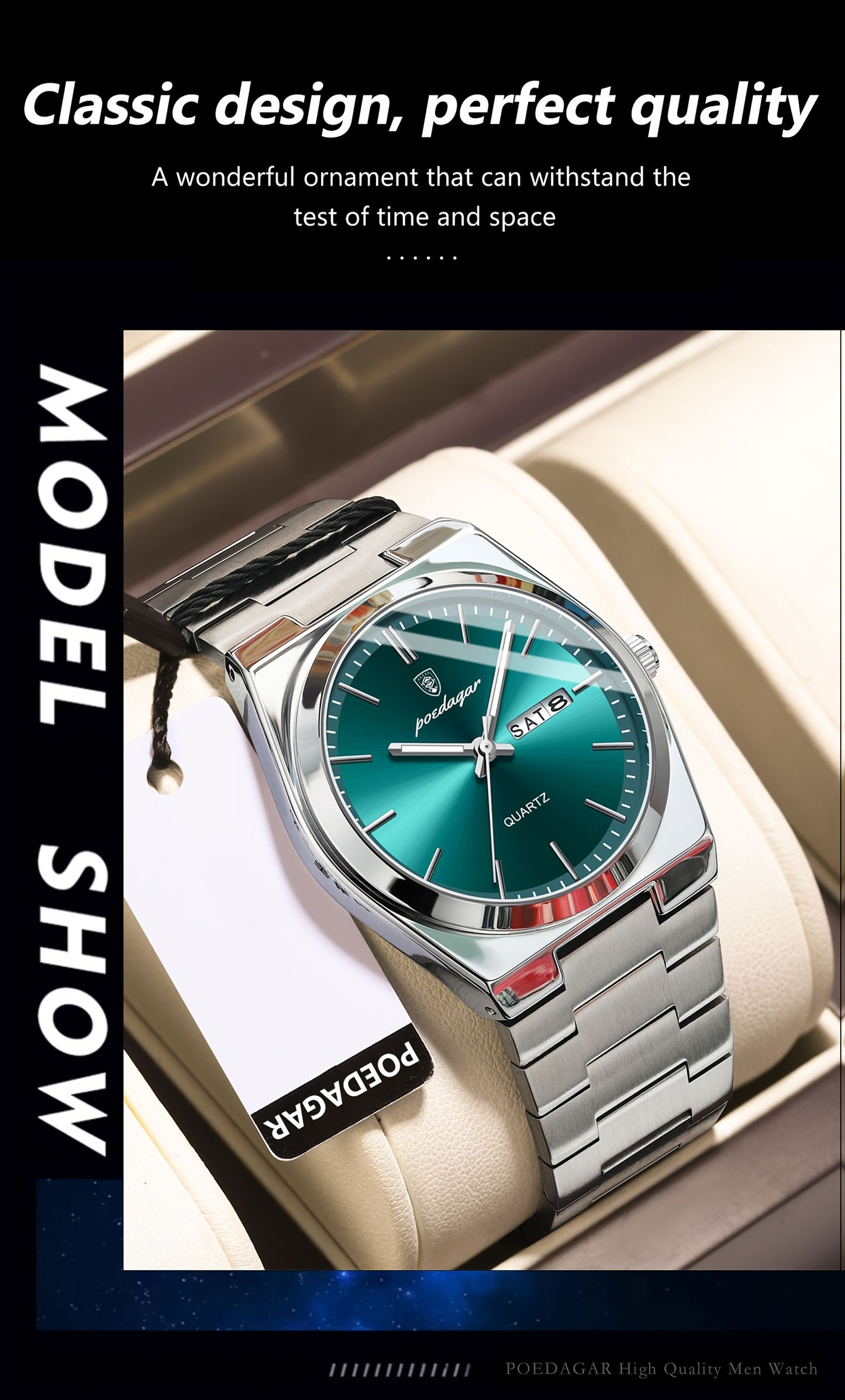 POEDAGAR best-selling waterproof luminous calendar stainless steel quartz wristwatch high-end business fashion trend young Men's watches.