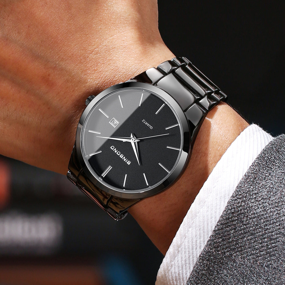 BINBOND Men'S Waterproof Quartz Watch - Casual Business Style, Luminous, Date Display, Stainless Steel Band, Round Alloy Case, Battery-Powered with Electronic Movement, Ideal for Daily Wear, Business Accessory|Minimalist Watc
