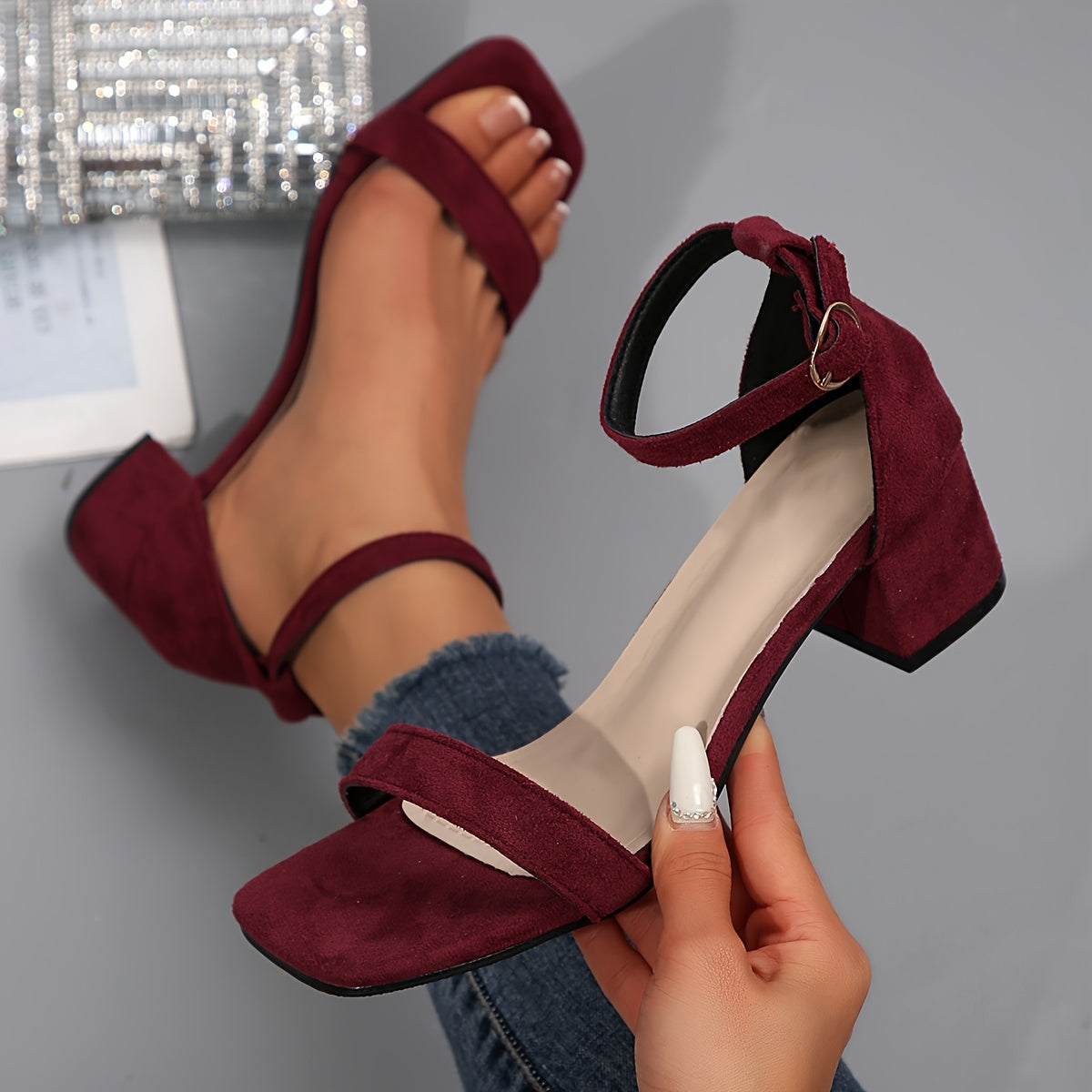 Women'S Elegant Black Fabric High Heel Sandals with Buckle Strap - Open Toe, Mid-Heel, Rubber Sole, Perfect for Summer Outdoor and Vacation Wear, Casual Footwear | Elegant Sandals | Comfortable Heel