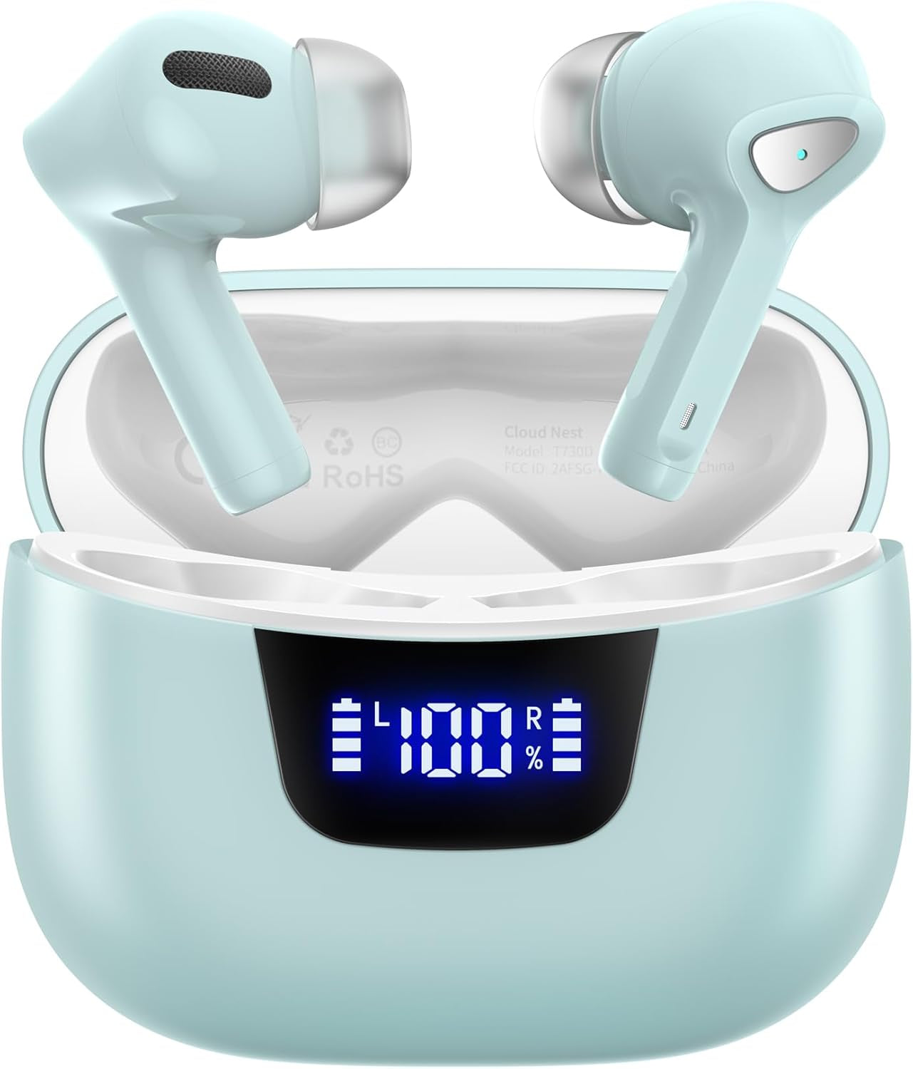 Wireless Earbuds Bluetooth V5.3 Headphones 50H Playback Deep Bass Stereo Ear Buds with LED Power Display Charging Case IPX7 Waterproof Earphones with Mic Headset for Laptop Pad Android/Ios Phones