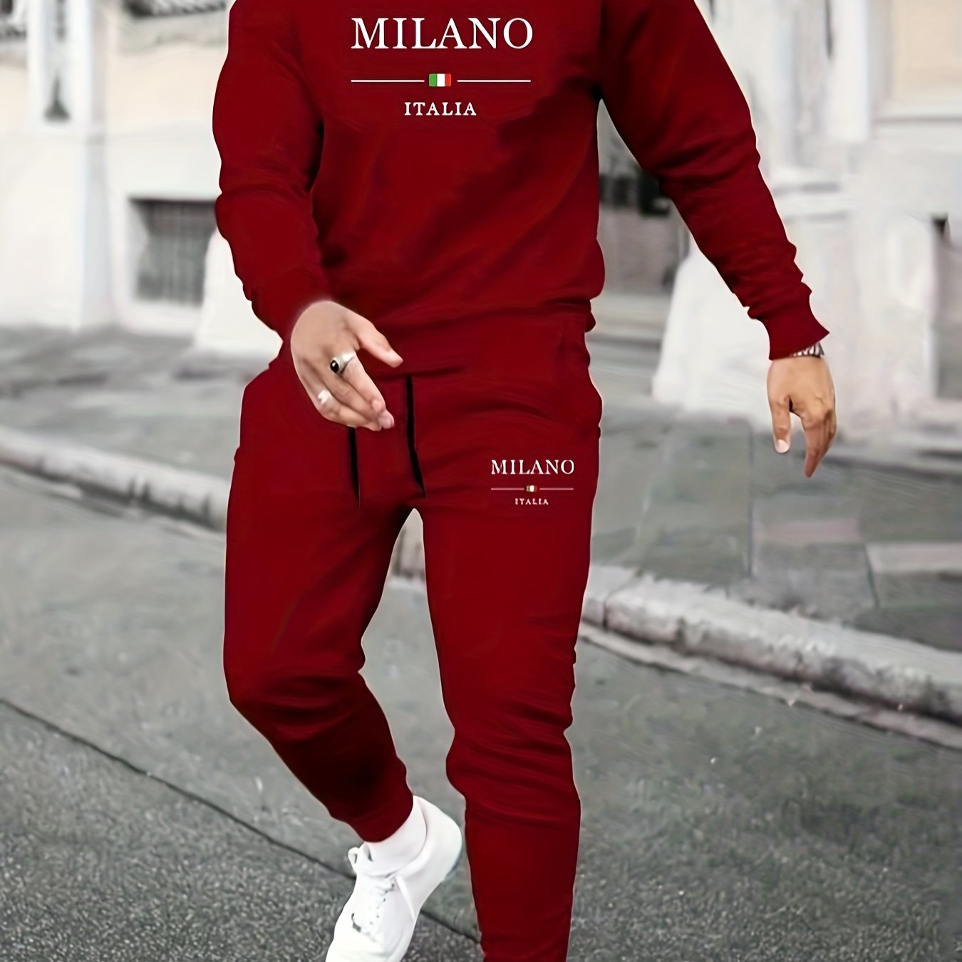 Men's Fashion Casual Sports MILANO Round Neck Sweatshirt and Pants 2pcs Set - Xingfan