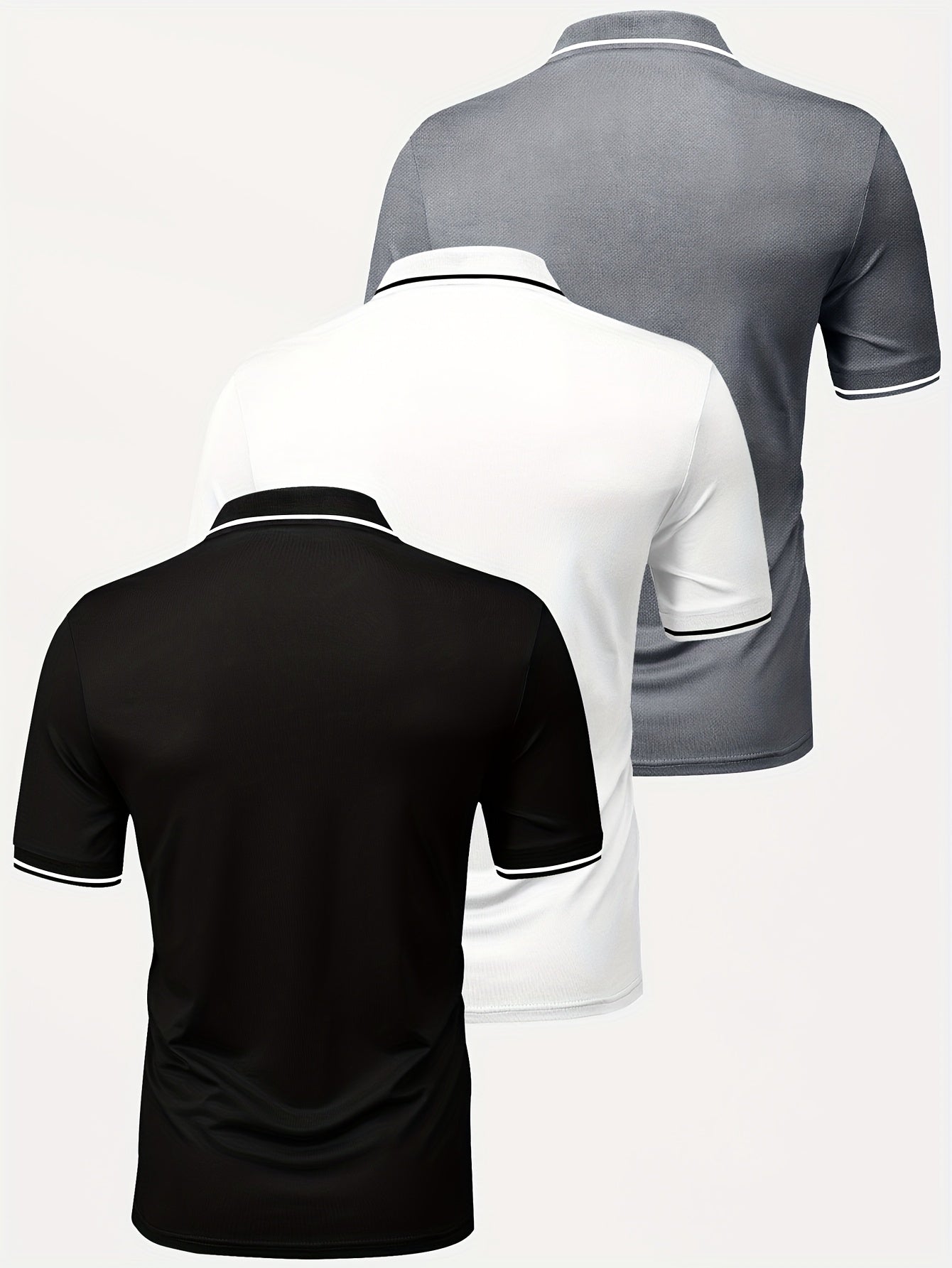 3pcs Men's Casual Fashion Shirts - Breathable Polyester, Short Sleeve, Button-Up with Classic Collar - Machine Washable, Summer Essentials in Black, White, and Beige