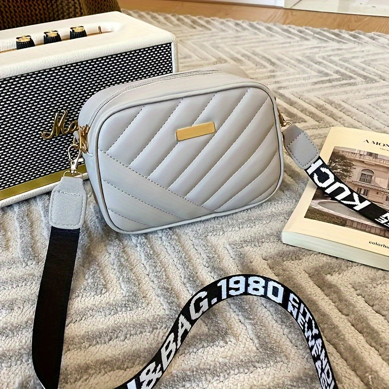 Women's Fashion Quilted Pattern Crossbody Bag, Faux Leather, Casual Shoulder Purse With Adjustable Strap