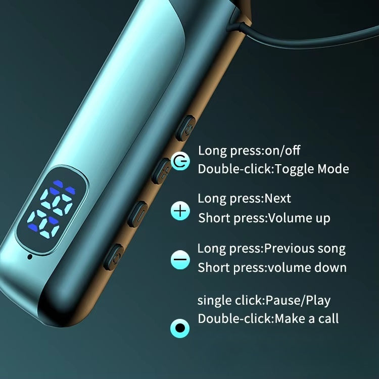 Ultra-Long Battery Wireless Neckband Headphones, Wireless 13.46 cm-Ear Earbuds with Digital Charge Display, Noise-Canceling Stereo Bass, Built-In Mic, Magnetic Suction, Soft Silicone Collar, Compatible with Sports, Running, W