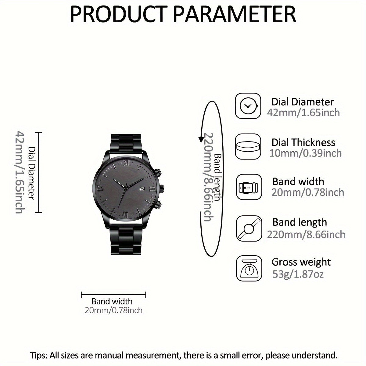 2pc Men's Fashionable Sports Watch Set, Unisex, Round Dial, Date Display, Quartz Movement, Stainless Steel Band, Zinc Alloy Case, Water Resistant, Ideal for Daily Wear, Gift for Valentine's, Easter, Halloween, Ramadan, Birthd