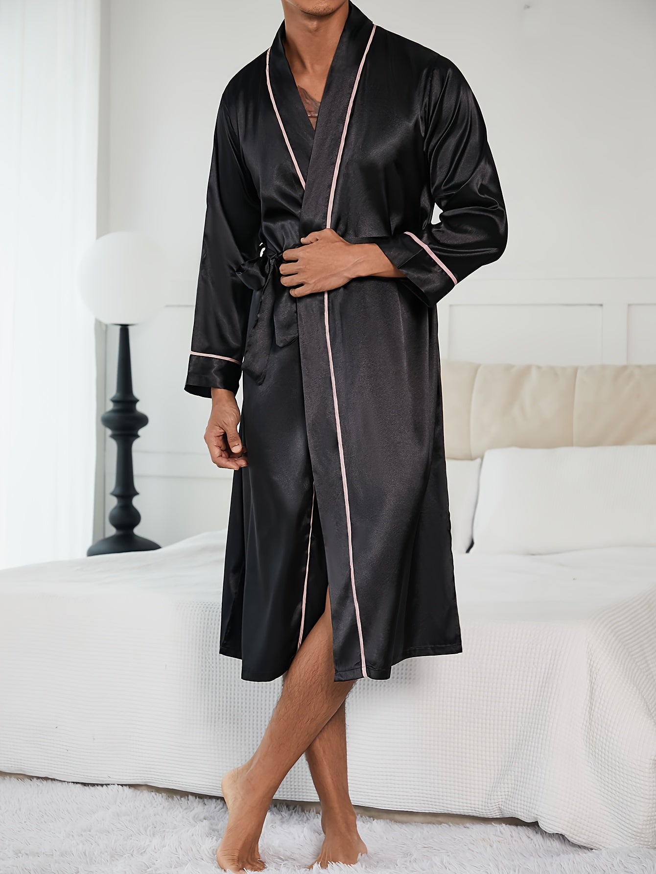 Set of Two Long, Stylish And Simple Autumn-Winter Couple'S Robes with Ties, Featuring a Sexy Open Cardigan Design for Women'S Loungewear.