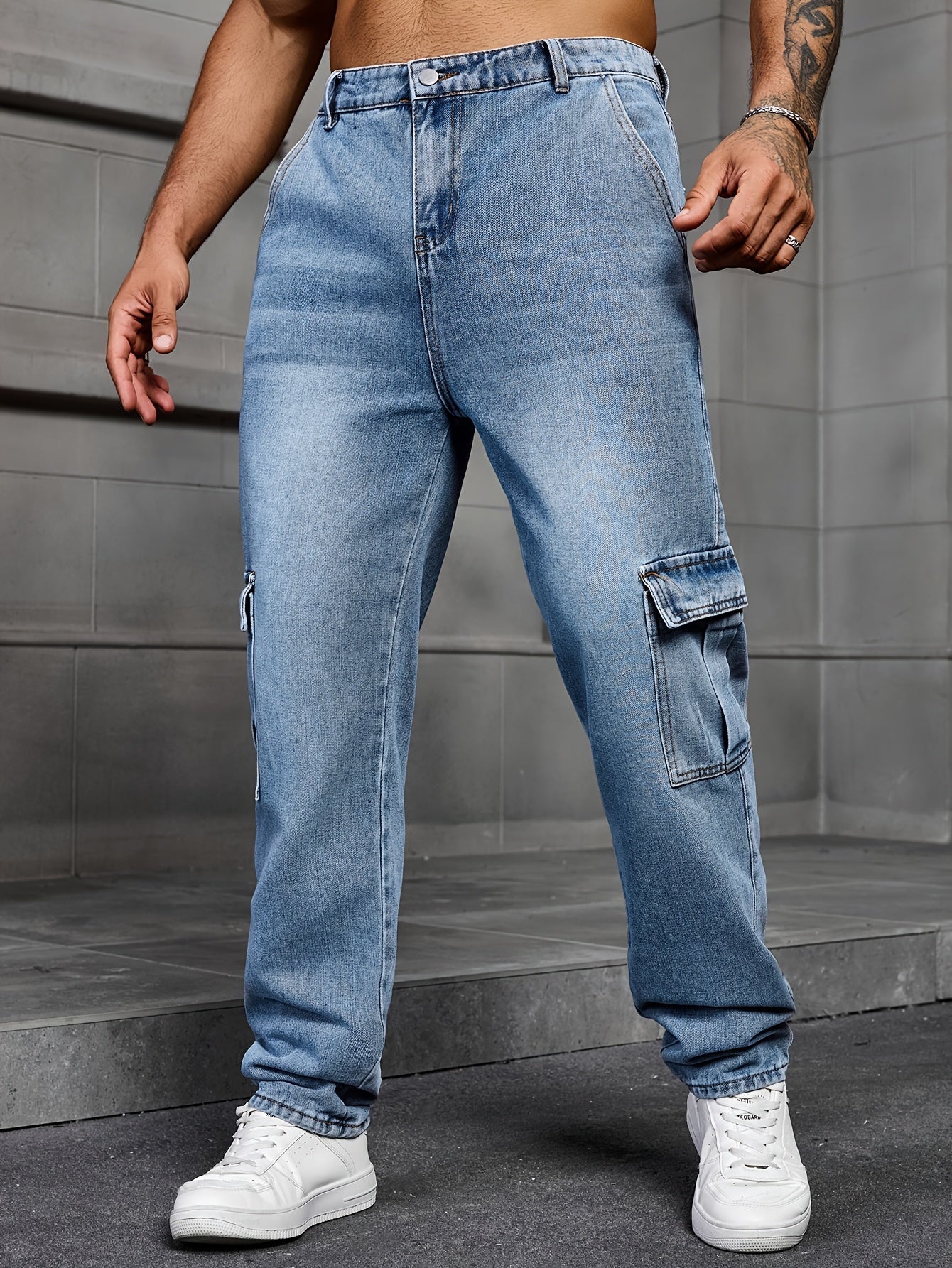Men's Classic Blue Denim Jeans - 80%, Regular Fit, Machine Washable, Solid Color, All-Season Casual Wear, Comfortable Denim | Relaxed Fit Jeans | Textured Denim Pants