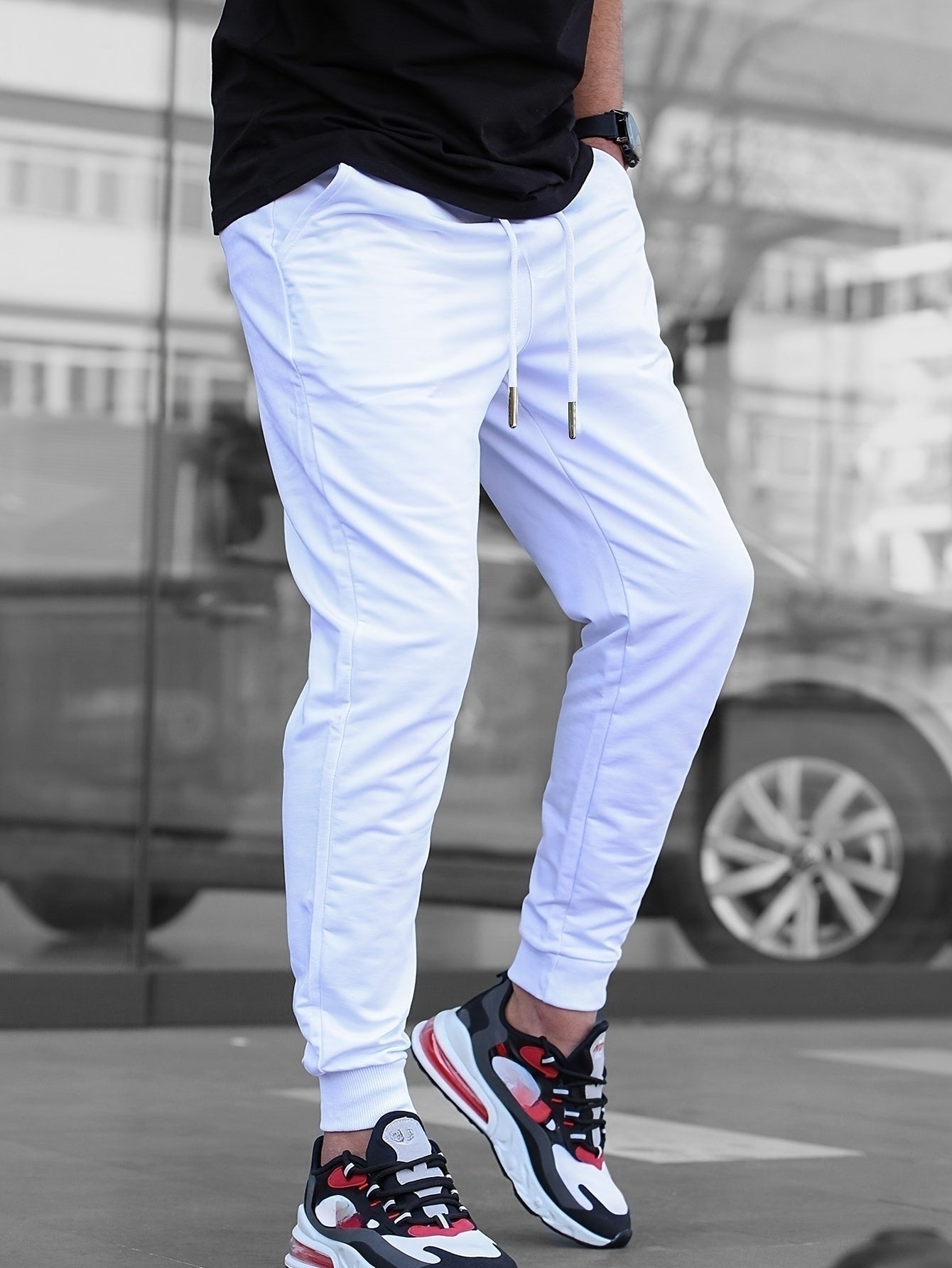 Men's Solid Color Jogger Sports Pants With Drawstrings, Casual Lightweight And Breathable Running Fitness Slim Pants Outdoor Trousers