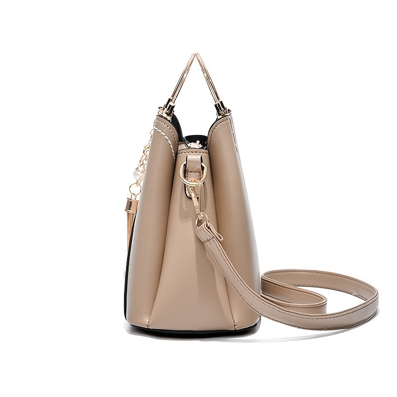 Elegant Light Blue & Pink Handbag with Golden-Tone Hardware, Heart Pendant Charm, And Detachable Shoulder Strap - Perfect Gift for Mom Or Family, Stylish Women'S Clutch Bag, Cute Purse