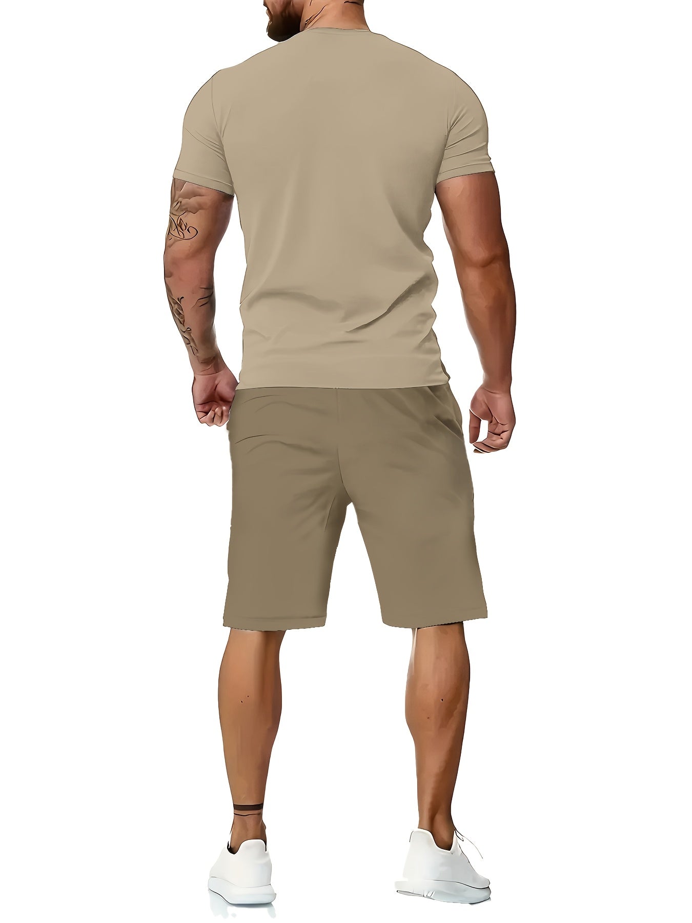 Men'S Casual Summer Two-Piece Athletic Wear Set - Light Blue T-Shirt with Green & White Stripes, Matching Shorts, Perfect for Daily Leisure, Vacation, and Sports, Casual Sportswear | Relaxed Fit Shorts | Stretchable Fabric