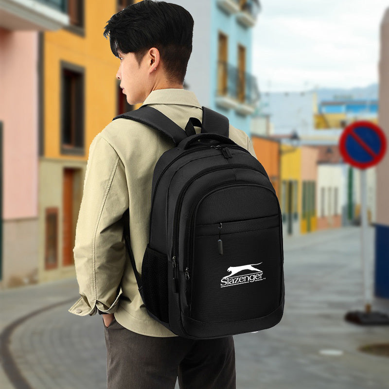 Slazenger R40 Casual Backpack - Sleek Black with White Logo, Durable Fabric, Multiple Compartments & Padded Shoulder Straps for Daily Commute, Travel, School, Work, Backpack for Travel, Urban Carry, Versatile Bag, Sturdy Cons