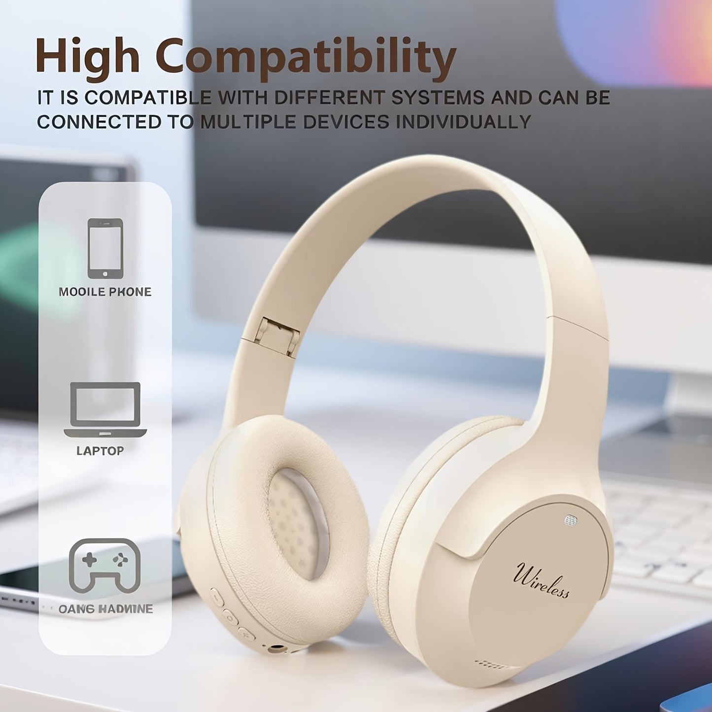 Retro Headphones Wireless Over-Ear Foldable Gaming Headset for Casual Running Video Calls Voice HIFI Earbuds