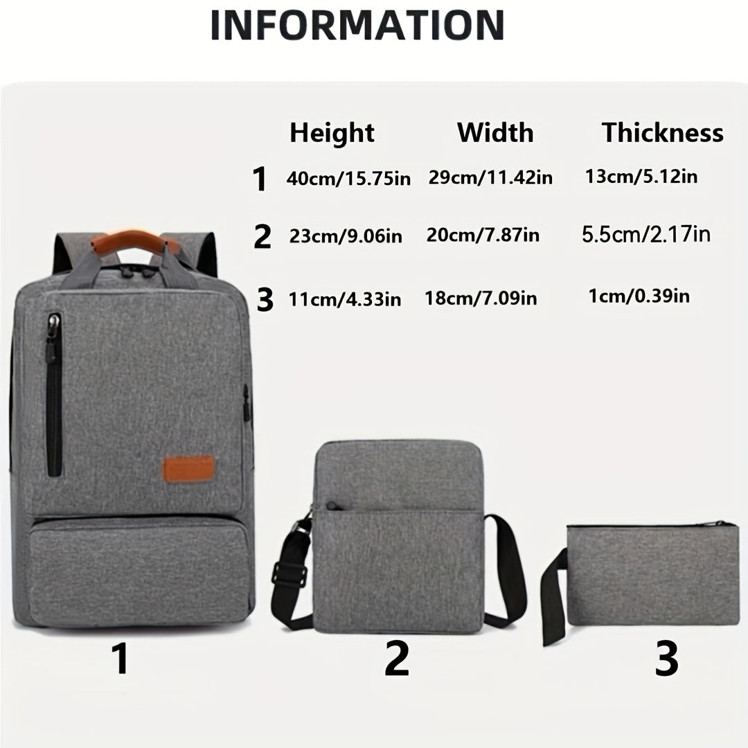 3pcs Set of Backpacks, Simple and Fashionable for Women and Men, Laptop Backpack with Shoulder Bag and Handbag, Suitable for Travel and Business Use