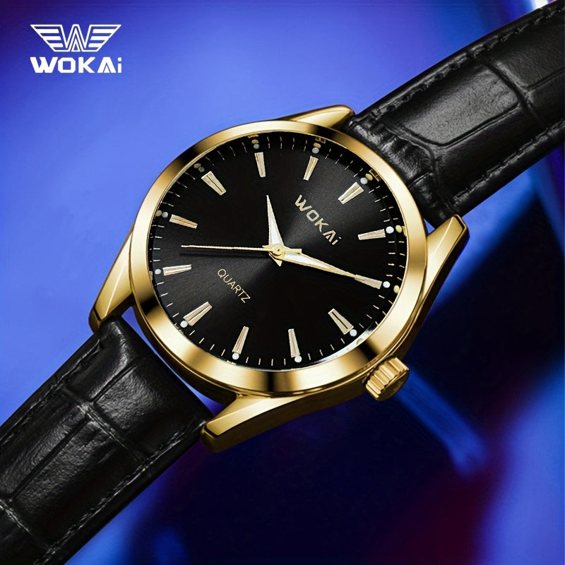 WOKAI Men'S Luxury Sports Watch - Waterproof, Quartz Movement, Round Dial with Roman Numerals & LED Display, Faux Leather Strap, Perfect for Casual or Active Lifestyles, Sporty Timepiece | Stylish Timepiece | Durable Watch