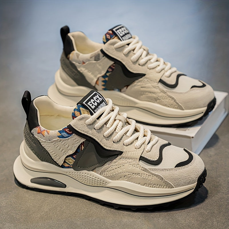 Men's Lightweight Casual Sneakers - Breathable PU Upper, Cushioned PVC Sole, Lace-Up Low-Top Design for Streetwear & Outdoor Comfort - All-Season Versatile Shoes, Everyday Footwear, Sleek Athletic Design, Fabric Lined Interio