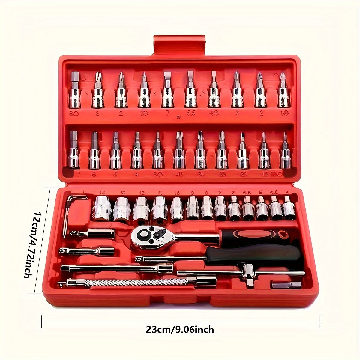 Mechanical Tool Set, Multifunctional Car Repair Toolbox, Suitable for Cars, Bicycles, Motorcycles and 1/2" 3/8" SAE & Metric Sizes Universal Wrench Kit Including Tooth Ratchet Wrenches, Household, Garage, Bicycle Trunk Specia