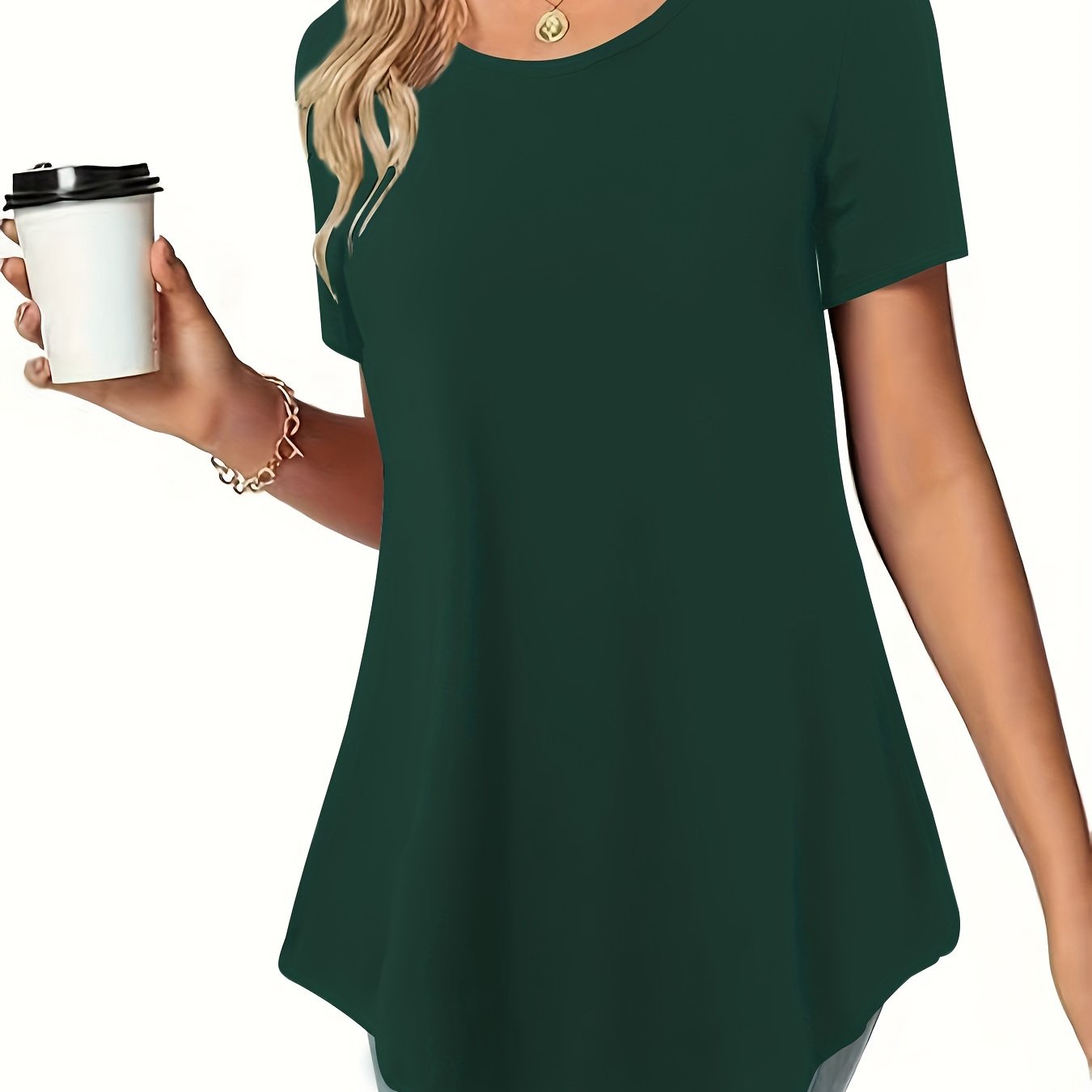 Asymmetrical Hem Crew Neck T-shirt, Short Sleeve Casual Top For Summer & Spring, Women's Clothing