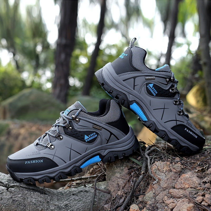 Men's Fashion Mesh Breathable Color Block Anti-skid Lace Up Hiking Shoes