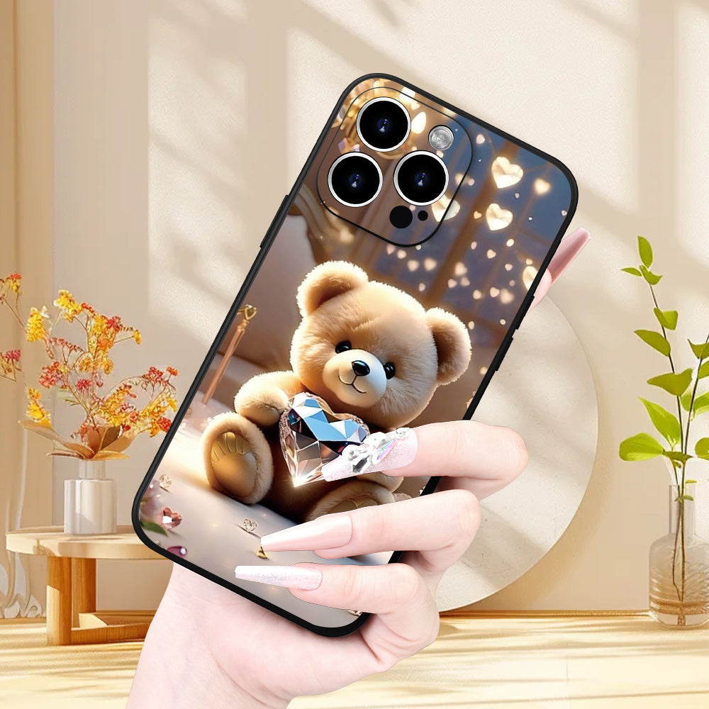 Creative Crystal Heart Bear Pattern Phone Case, Thick Full-Body Protection, Shockproof And Drop-Resistant TPU Soft Protective Cover, Suitable As a Gift for Birthdays Or Holidays for Both Men And Women, Compatible with Iphone