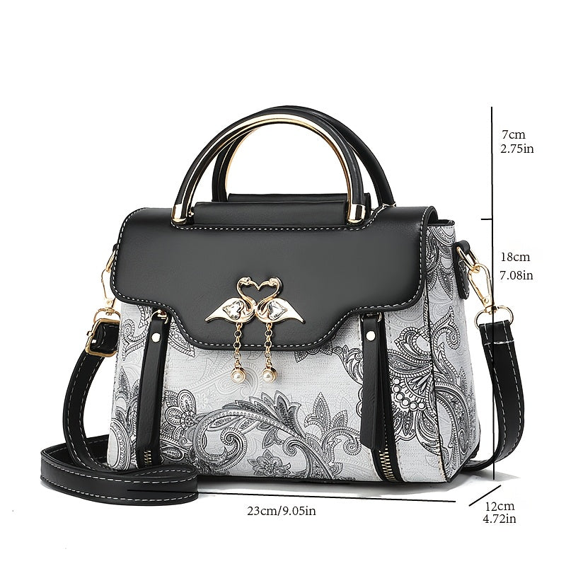 Elegant Floral Print Women'S Handbag - Lightweight Synthetic Tote with Golden-Tone Hardware, Removable Shoulder Strap, and Magnetic Closure, Perfect for Everyday Use, Versatile Tote Bag | Floral Print Bag | Synthetic Bag