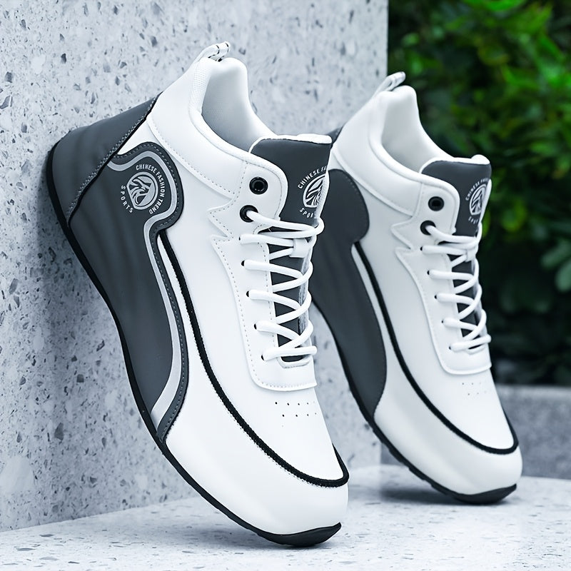 Men'S Fashion Classic Sneakers, Low Top Lace-up Athletic Shoes, Shock Absorbing Breathable Running Shoes, Durable Thick Sole Skateboard Shoes, Solid Color Graphic Design, Round Toe, Faux Upper/Sole, Fabric Inner, EVA Insole f