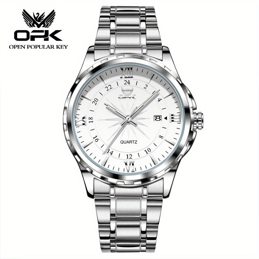 Elegant Luxury Men's Watch with Night Light, Roman Numerals & Date Display - Quartz Movement Stainless Steel Band for Business Casual & Formal Occasions