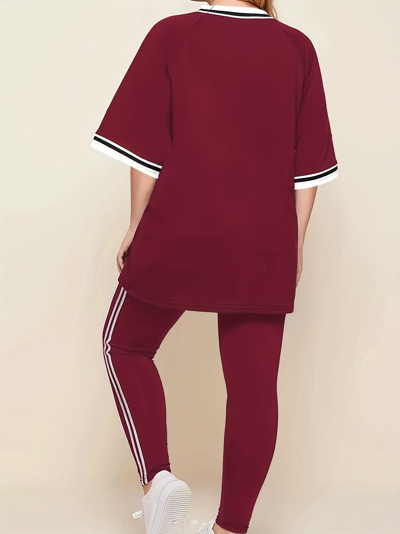 Women'S Plus Size Casual Lounge Set - Gray & White Striped Oversized T-Shirt with Matching Joggers, Comfortable All-Season Home Outfit, Joggers for Women