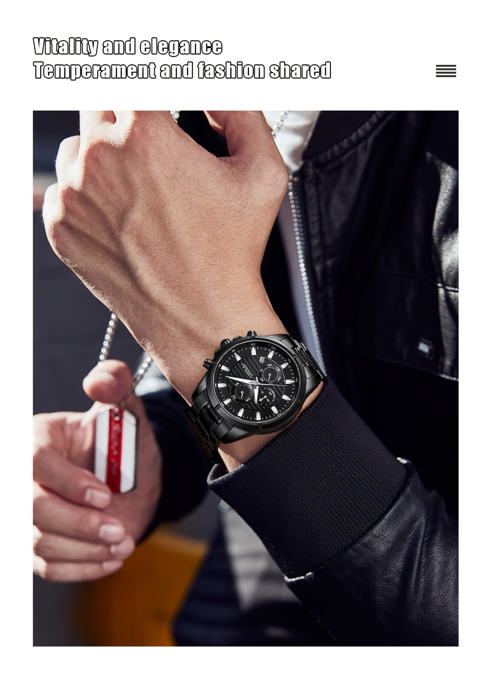 CRRJU Men's Watch Fashion Luxury Multifunctional Stainless Steel Quartz Watch