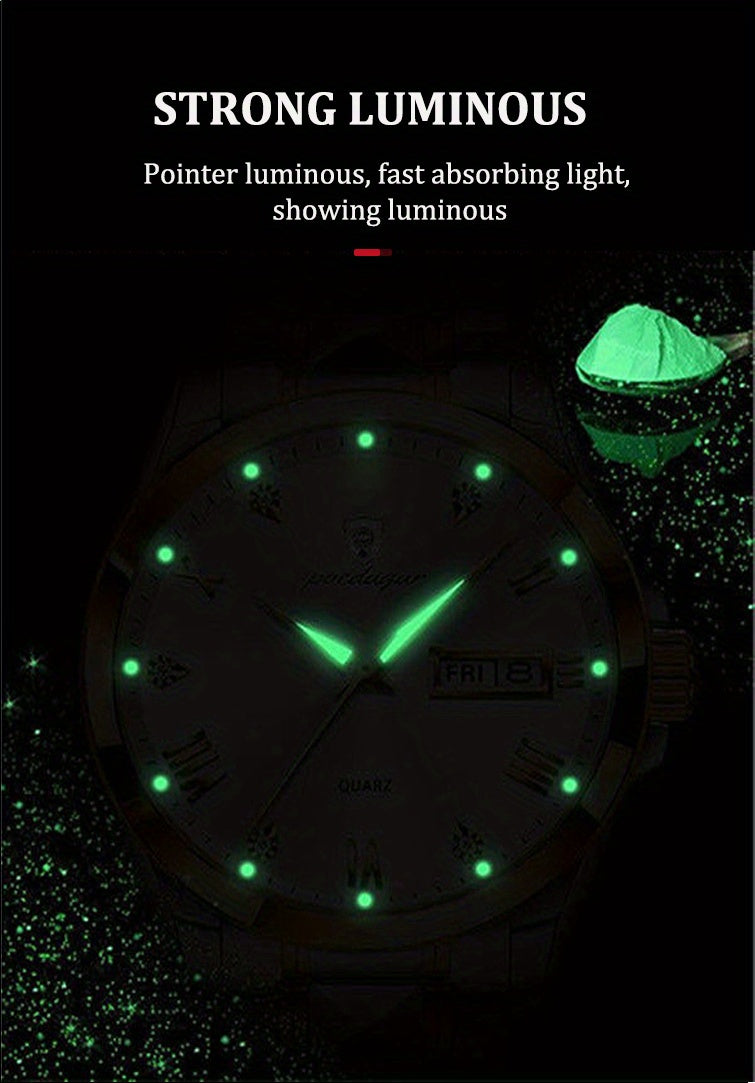 Luminous Calendar Men's Quartz Watch Business Sports Teenagers Trend Stainless Steel Student Wristwatches, Ideal choice for Gifts Christmas Gift Valentine's Day