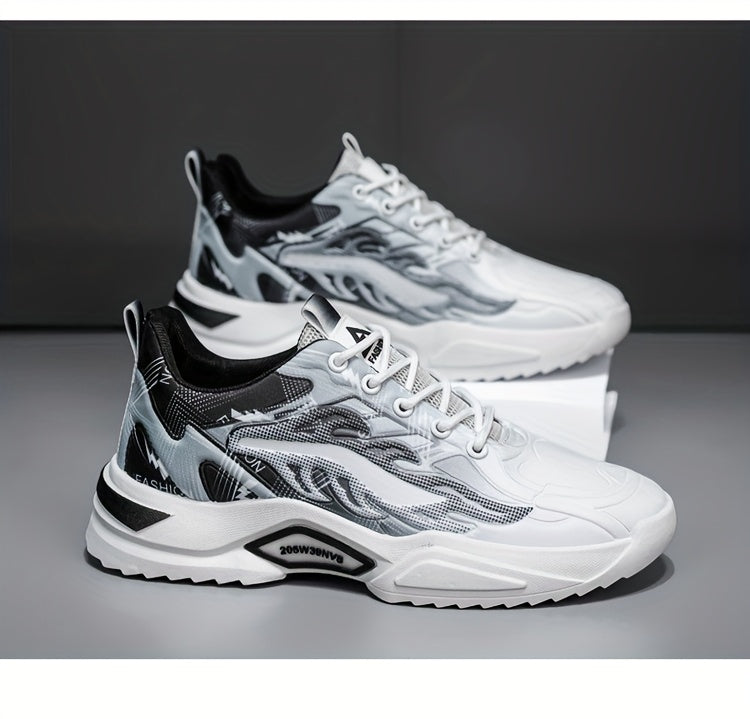Men's Sneakers - Lightweight Cushioned Platform Sneakers with Lace-Up Closure, Non-Slip PVC Sole - Breathable Gym, Running, Casual Shoes in Grey/Black colorway - for Everyday & Light Hiking, Gym Shoes