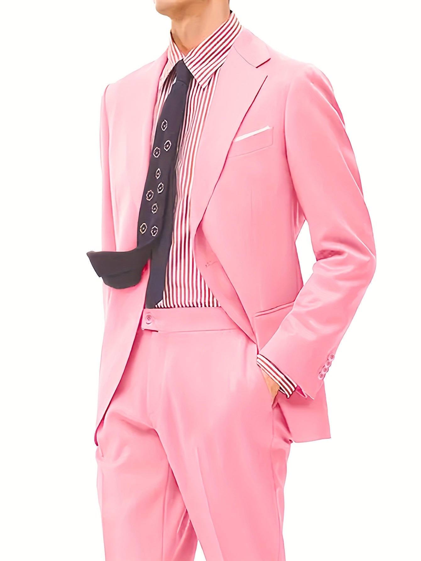 Men's Two-Piece Suit in Solid Color with Sealed Pockets, Regular Fit Suit Pants, Elegant and Classic, Suitable for Business and Wedding Parties