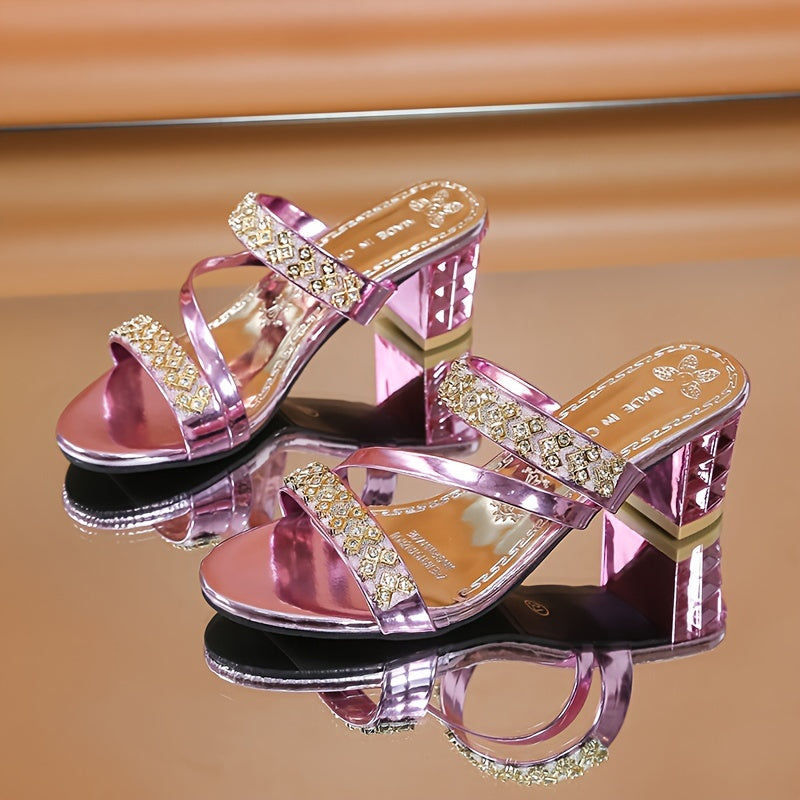 Fashionable Chunky Heel Sandals With Rhinestones