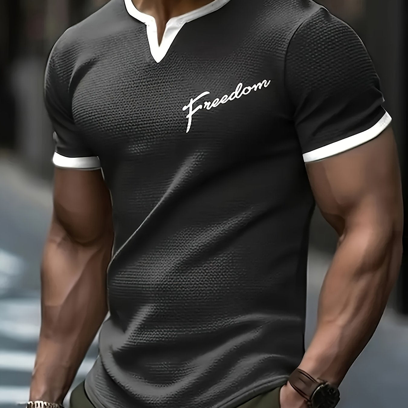 Pearson OBM Casual Stylish Waffle Outdoor Print T-Shirt, Men'S Short-Sleeve Y-Neck T-Shirt.